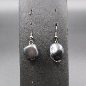 Dark Plated Black Onyx Stone Dangle Earrings A6652